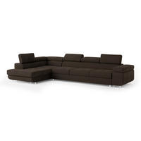 ECKSOFA VICENTE Braun Velours-Stoff mit Schlaffunktion - Braun, Holz (346/202cm) - MASSENO