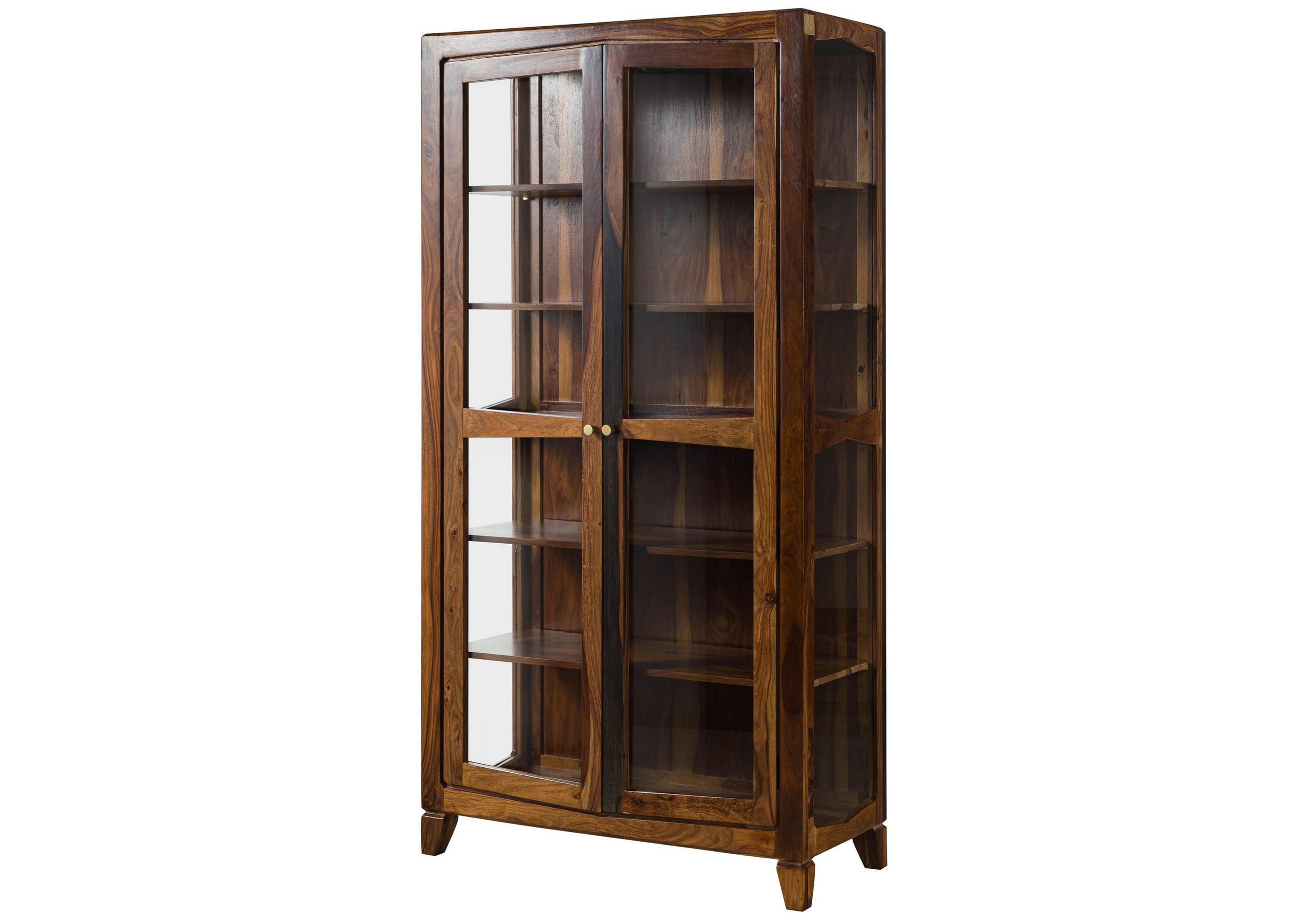 VITRINE Sheesham 100x45x195 dunkelbraun lackiert ANCONA #236 - Dunkelbraun, Holz (100/195/45cm) - Massivmoebel24