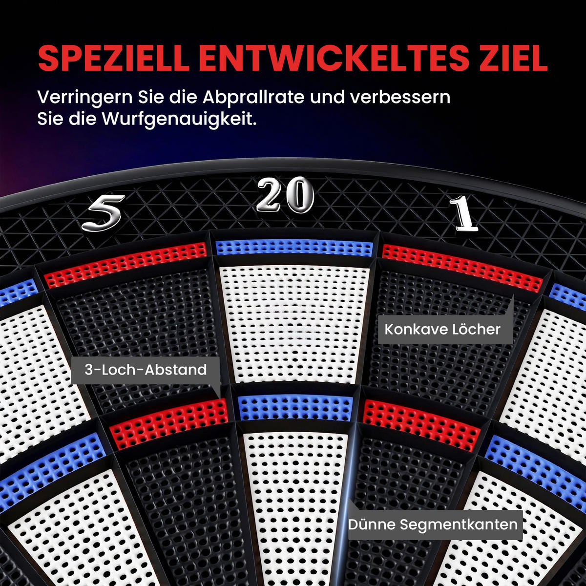 DARTBOARD DE-10843 mit LCD-Display für 1-8 Spieler Bunt - Multicolor, Kunststoff (41/47cm) - ComfortXL