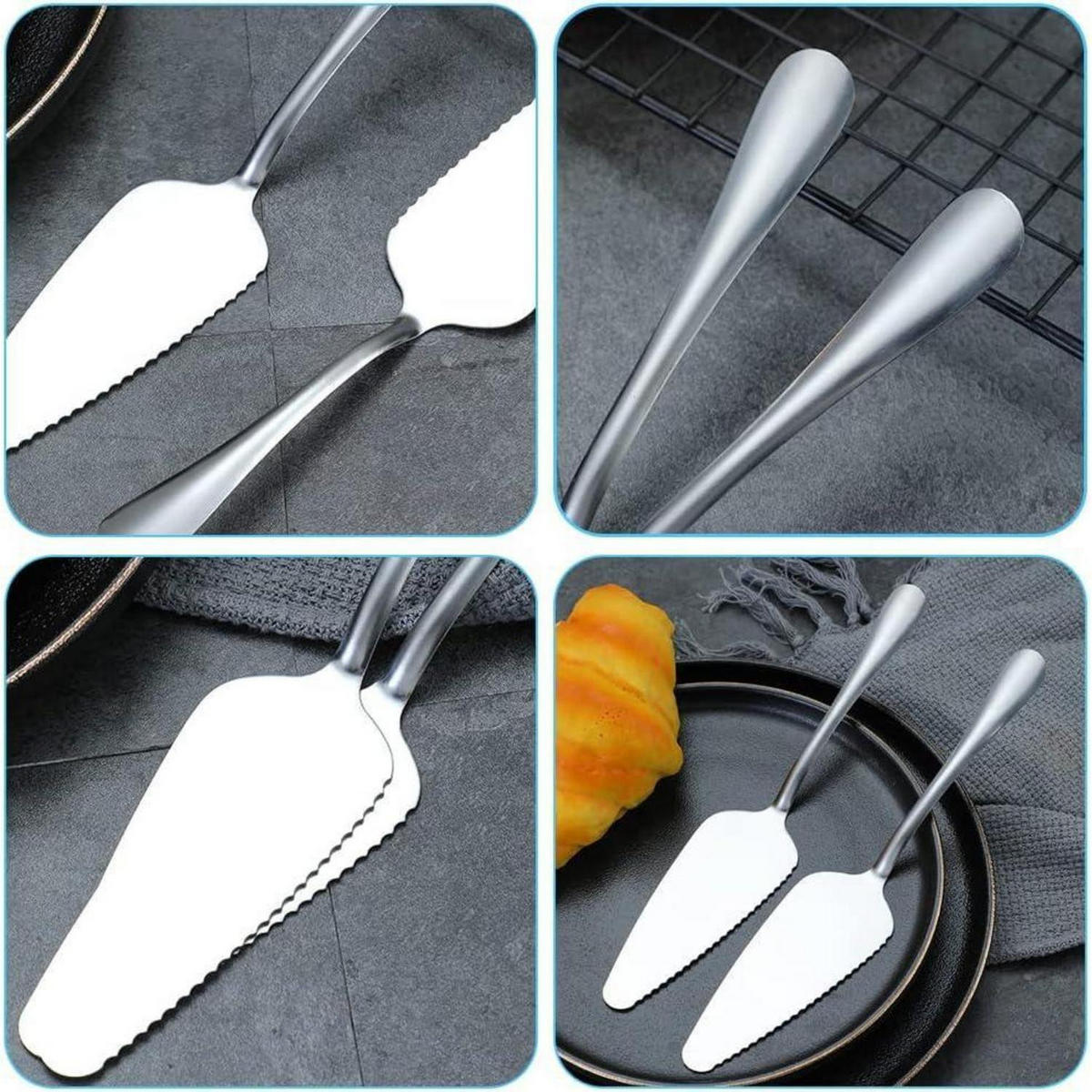 TORTENHEBER 6 Stück Edelstahl mit Wellenschliff - Silberfarben, Metall (22.5cm)