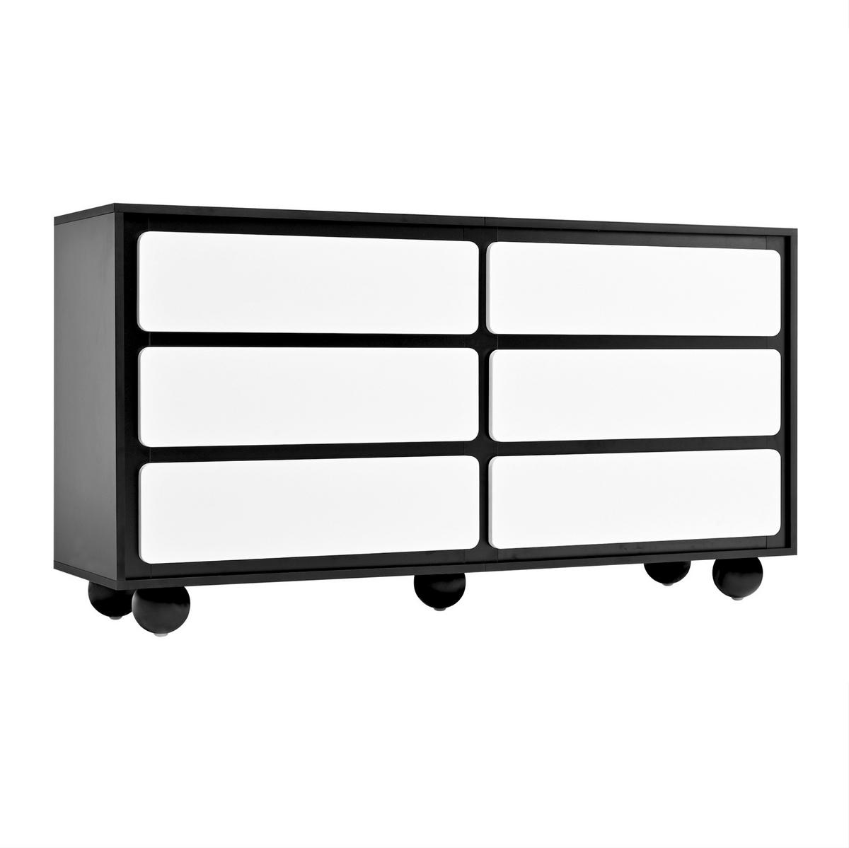 SIDEBOARD 140/38/74,5 cm in Weiß/Schwarz mit 6 Schubladen - Weiß, Holzwerkstoff (140/74.5/38cm) - Flora Grace