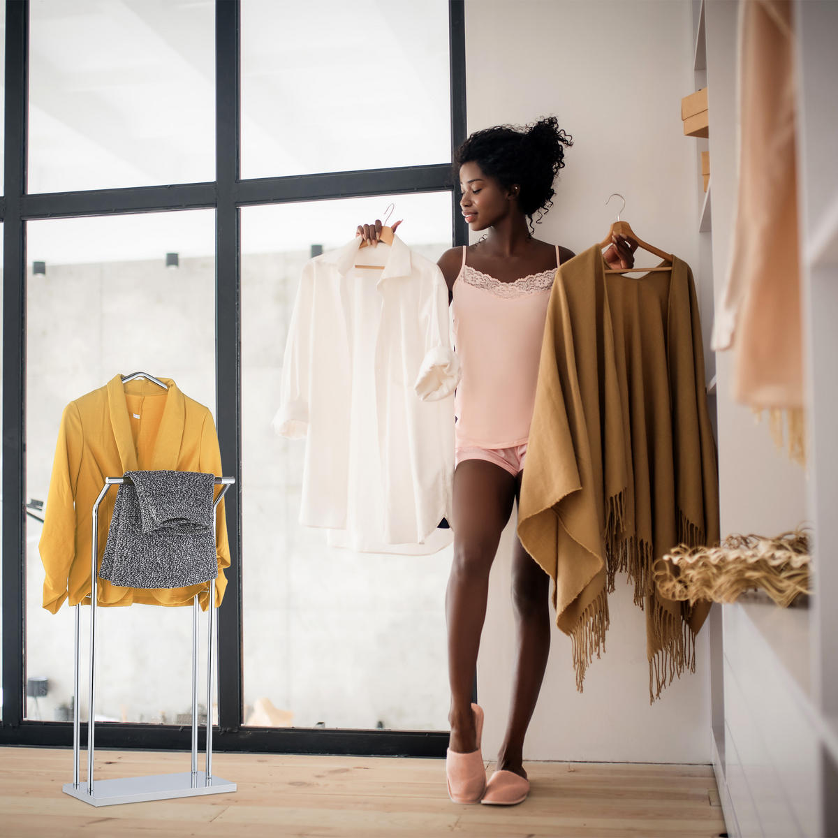 HERRENDIENER - Silberfarben, Holz/Metall (46/110/19cm) - Relaxdays