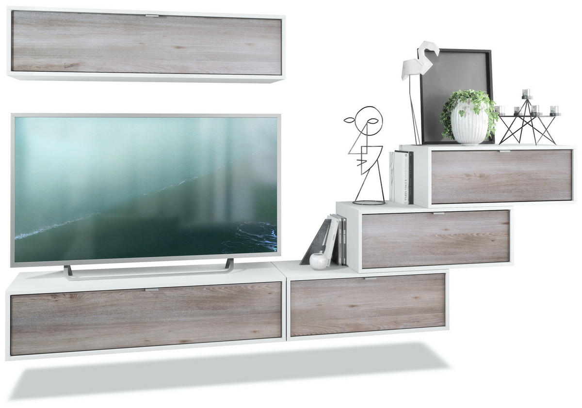 WOHNWAND Lana Fronten in Eiche Nordic - Silbereichenfarben, Holzwerkstoff (275/180/37cm) - Vladon