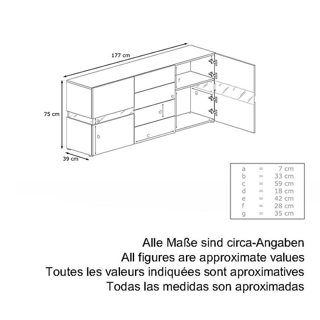 Thumbnail - Vladon Sideboard, Weiß Hochglanz, Holzwerkstoff, 177x75x39 cm, Wohnzimmer, Kommoden & Sideboards, Sideboards