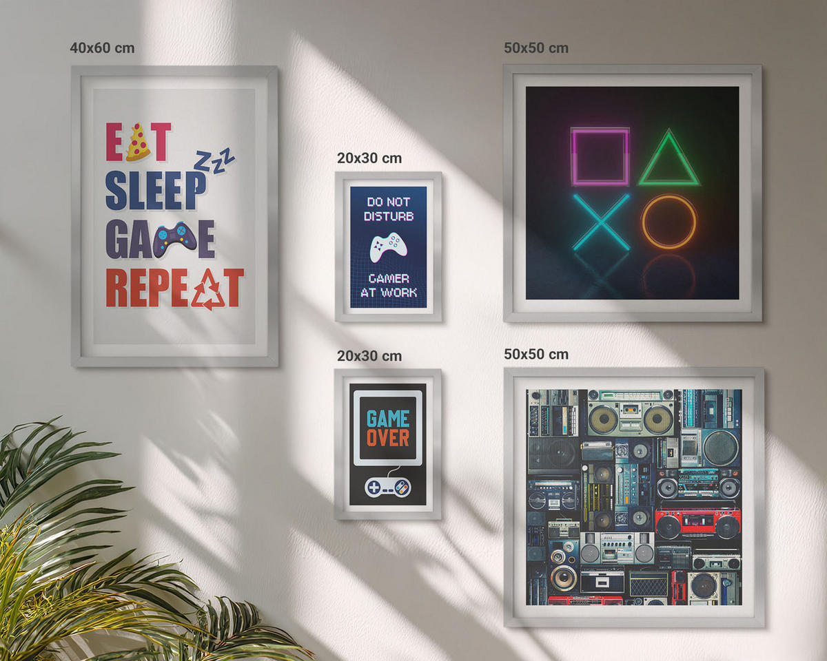 WANDBILDER 5er Set - 50x50 cm & 20x30 cm & 40x60 cm Silberner Rahmen - Spieleruntertitel - Silberfarben, Kunststoff (40/60cm) - ArtPrintCave