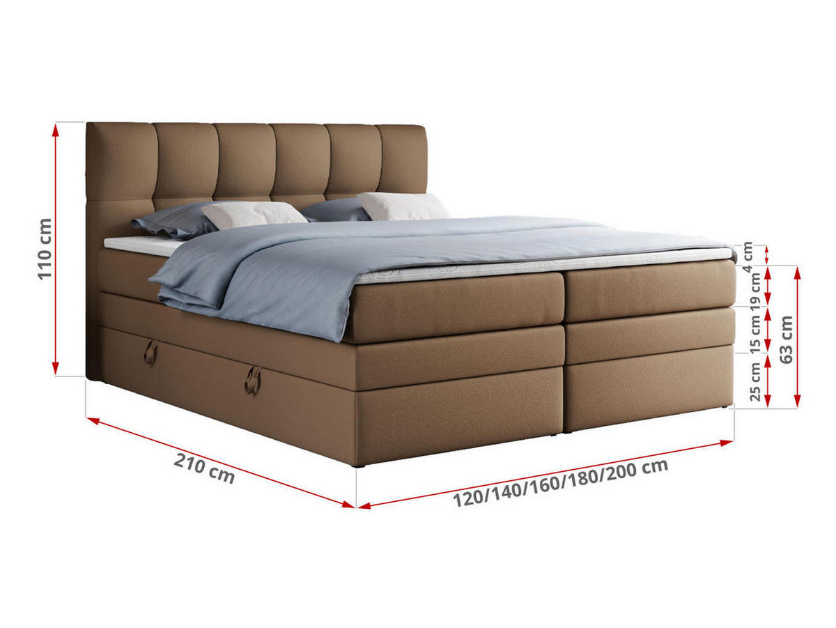 BOXSPRINGBETT ALVIN KING 140/200 Braun Kunstleder - H3 - Braun, Holz/Textil (140/200cm) - MKS