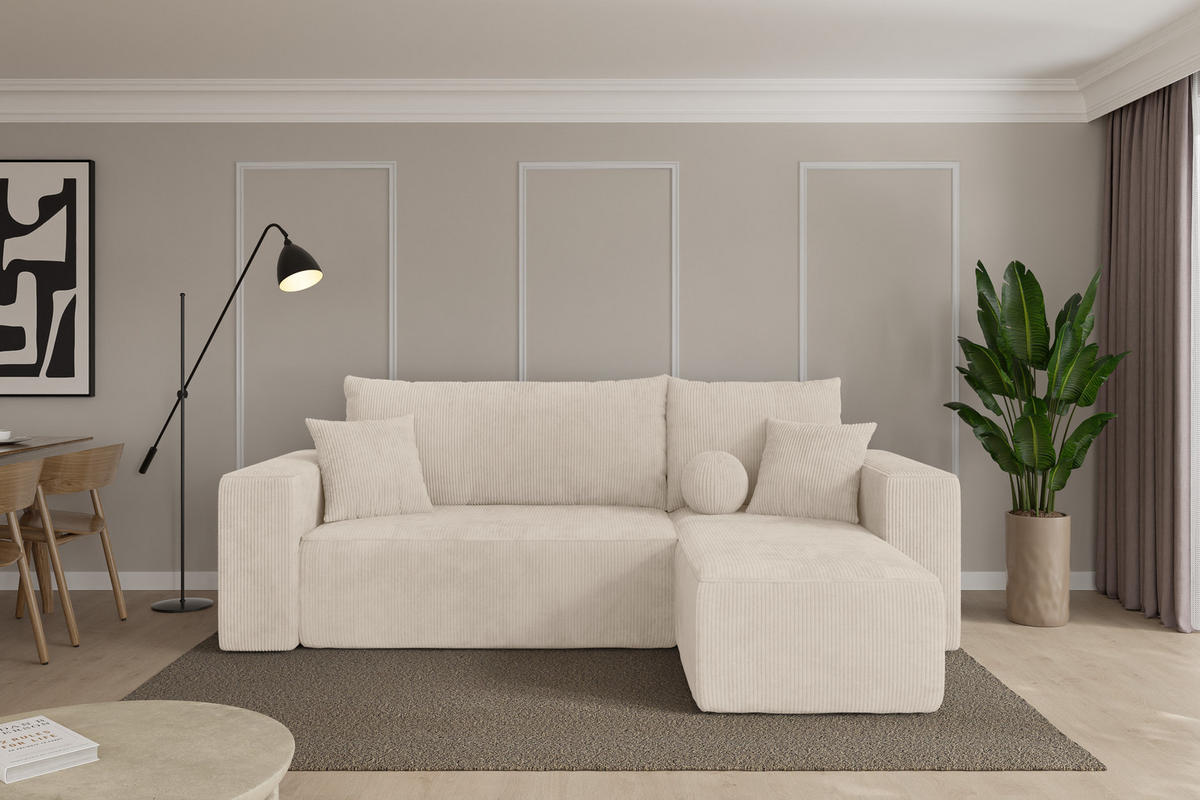 ROHOVÁ SEDAČKA s funkcí spaní, otoman vpravo SENO-L 249x139x85 béžová manšestr - černá/béžová, kompozitní dřevo/textil (249/139cm) - ALTDECOR