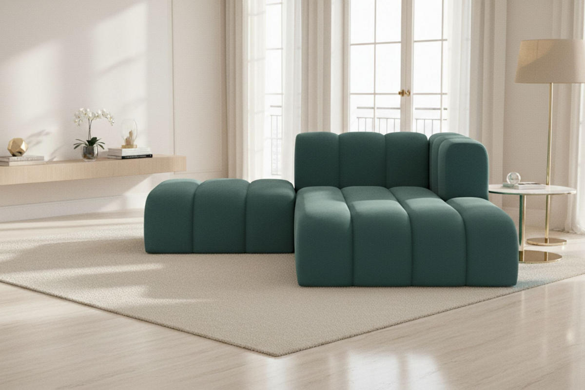 CHAISELONGUE Mit Hocker Grand, Veloursstoff Salvador, Azurblau, Rechts - Blau, Holz (204/179cm) - Kaiser Möbel