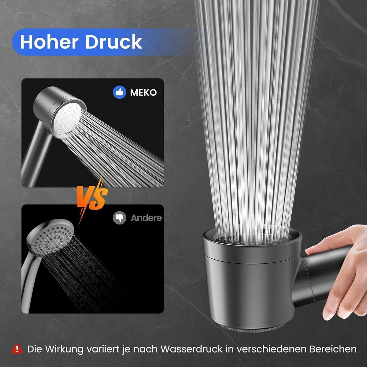 HANDBRAUSE mit Filtersystem Grau 3 Strahlarten - Grau, Kunststoff (9/12.7/27cm)