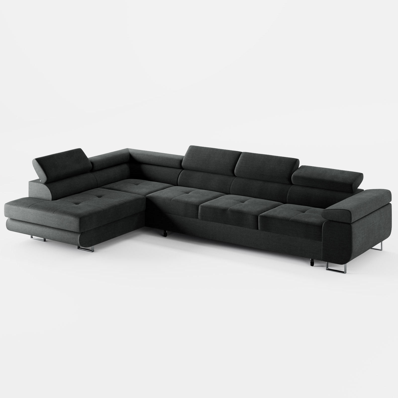 ECKSOFA VEMO NOVA Links Dunkelgrau Velours-Stoff mit Schlaffunktion und Bettkasten - Dunkelgrau, Textil (341/202cm) - Barchello
