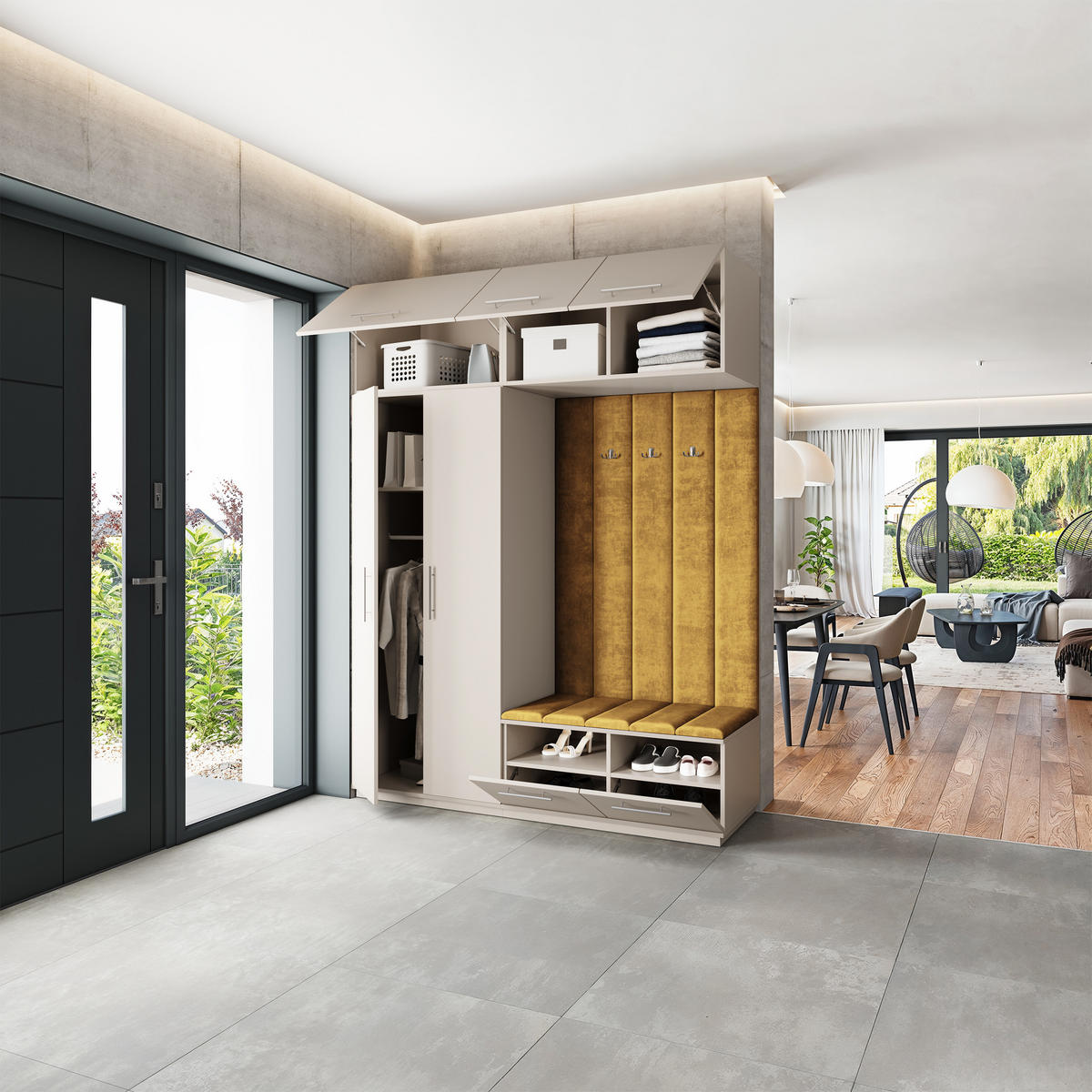 GARDEROBENSCHRANK REMA 180/240/60 cm Modern Garderobe-Set Kaschmir - Kaschmir/Gelb, Holzwerkstoff (180/240/60cm) - MASSENO