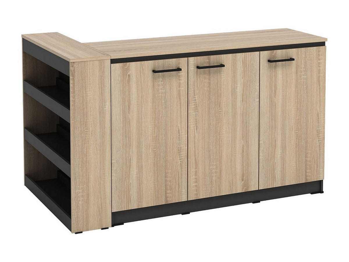 SET zentrale Kücheninsel + 2 Hocker - Schwarz & Holzfarben hell - NUSICE - Schwarz, Holz (138.7/82/79.2cm) - Vente-Unique