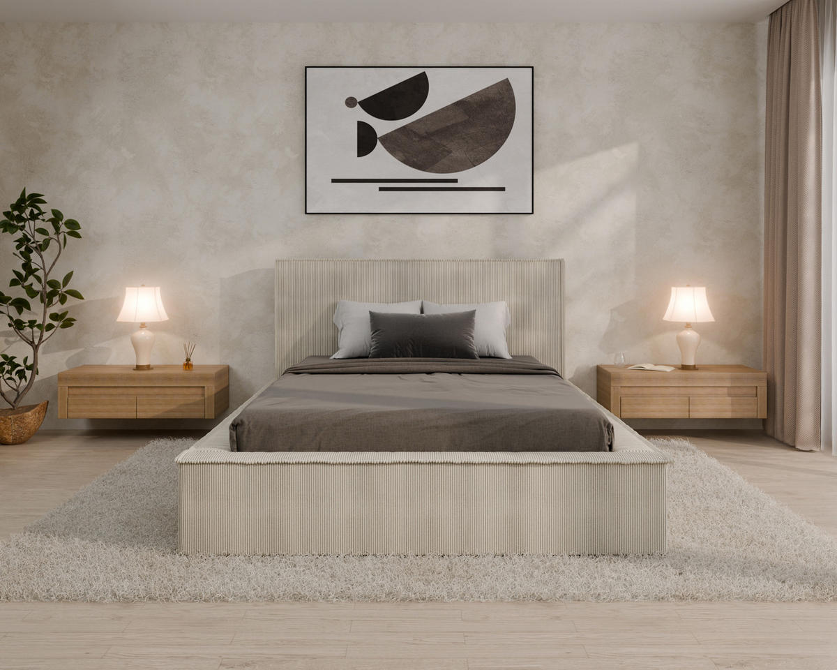 POLSTERBETT SANA 140x200cm Elegantes Polsterbett für modernen Wohnstil , ohne matratze, beige - Beige, Holz (140/200cm) - Homesy