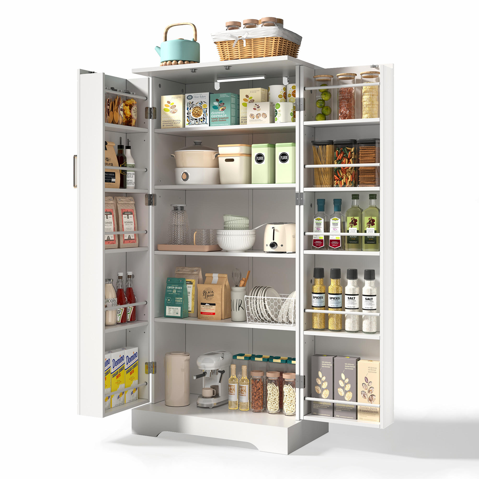 BUFFET aus MDF 60x35x128 cm Weiß mit LED-Sensorleuchte, verstellbaren Ablagen und platzsparendem Stauraum - Weiß, Holzwerkstoff (60/128/35cm) - Modfu