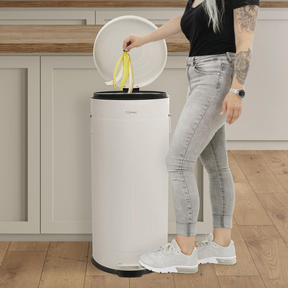 ODPADKOVÝ KOŠ do kuchyně, 30 l, s nožním pedálem a víkem se systémem Softclose, béžový, z oceli - béžová, kov (31/68/37cm) - ML-DESIGN