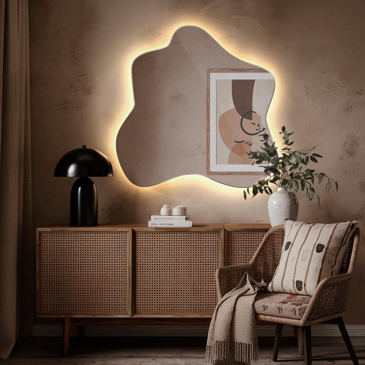 LED SPIEGEL 58 x 57,5 cm Unregelmäßige Form Warmweiß 3000K - Transparent, Glas (58/58/0.4cm) - TULUP