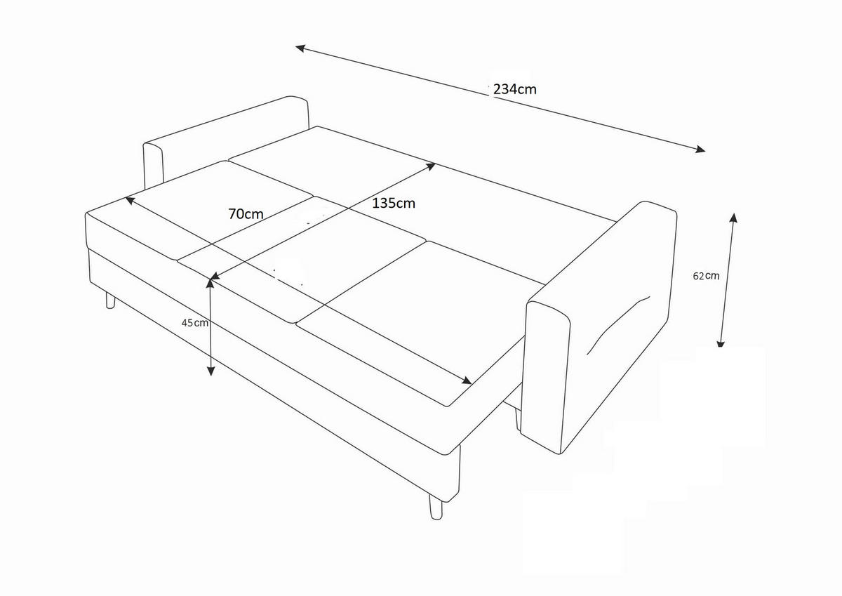 SOFA Bergen mit Schlaffunktion - Beige, Textil (234/90/95cm) - SIMKAM Furniture