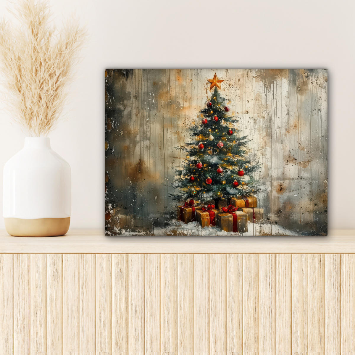 LEINWANDBILD Weihnachtsbaum - Vintage - Weihnachten - Geschenk 40x30 cm - Rostfarben, Textil (40/30cm) - MuchoWow