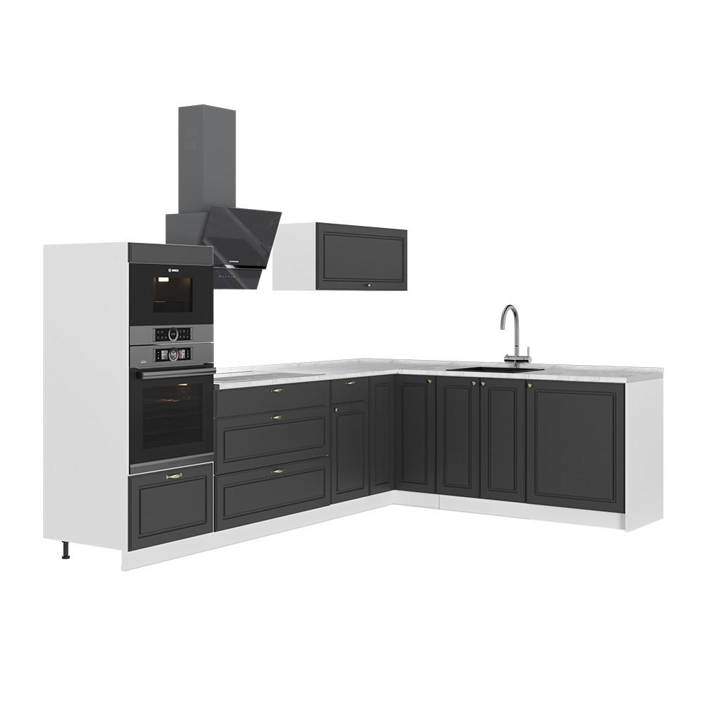 ECKKÜCHE Fame-Line, Anthrazit-Gold Landhaus/Weiß, 287 x 51.6 cm ohne Arbeitsplatte - Anthrazit/Weiß, Holzwerkstoff (287/153.6/51.6cm) - Vicco