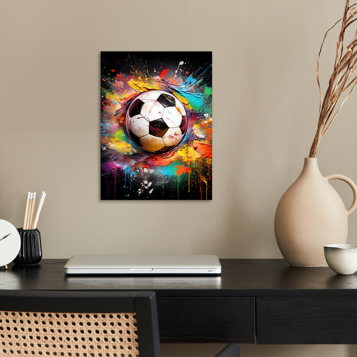 POSTER Fußball - Farbe - Farben - Schwarz - Weiß 30x40 cm - Weiß, Papier (30/40/0.1cm) - MuchoWow