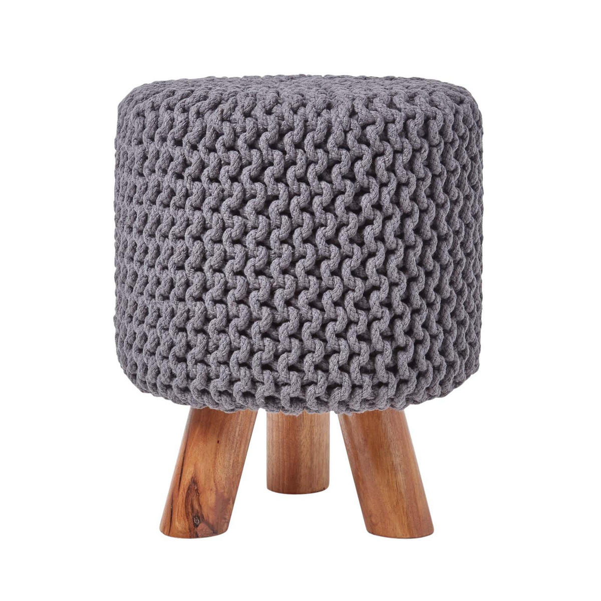STRICK-HOCKER grau, Dreibein 32/32/42 cm - Grau, Textil (32/42/32cm) - Homescapes