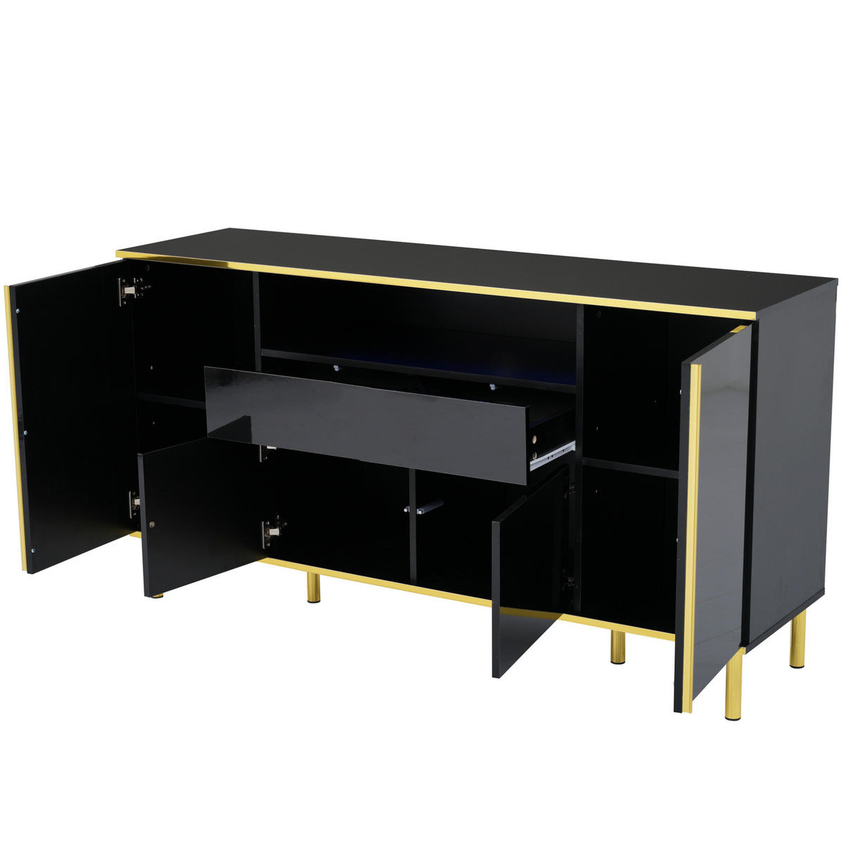 SIDEBOARD Hochglanz 150 x 40 x 80 cm Schwarz mit LED - Schwarz, Holzwerkstoff (150/80/40cm) - Meubliv