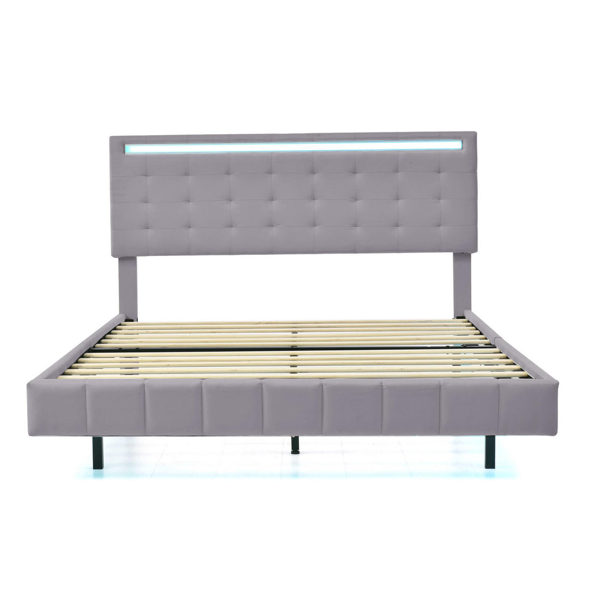 ČALÚNENÁ posteľ z MDF, kovu a ľanovej látky 140x200 cm sivá s LED osvetlením a skrytými nohami - sivá, textil (140/200cm) - Modfu