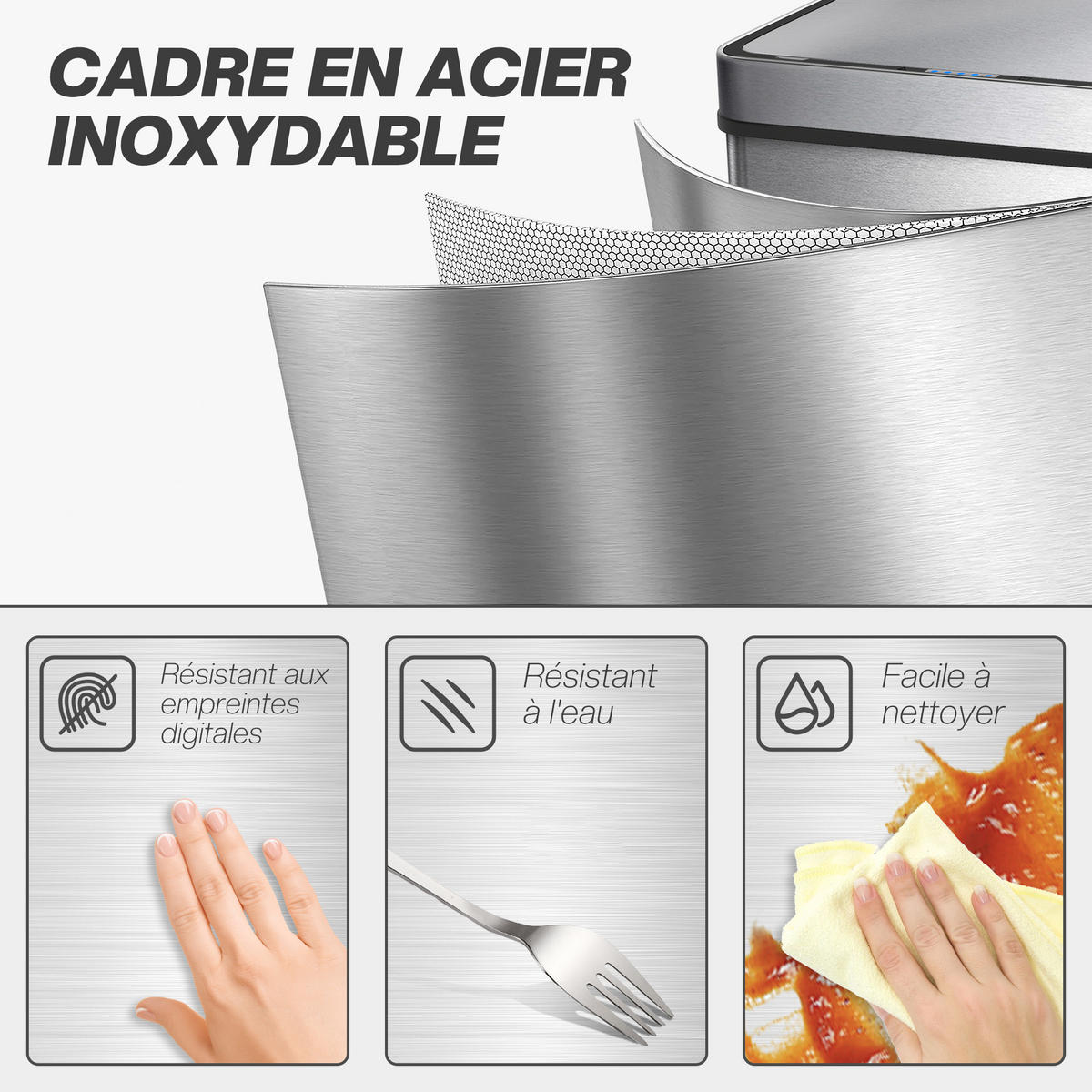 KÜCHENABFALLEIMER Silber Sensor Soft-Close Edelstahl 60L - Silberfarben, Metall (39/66/27cm) - PANGIVO