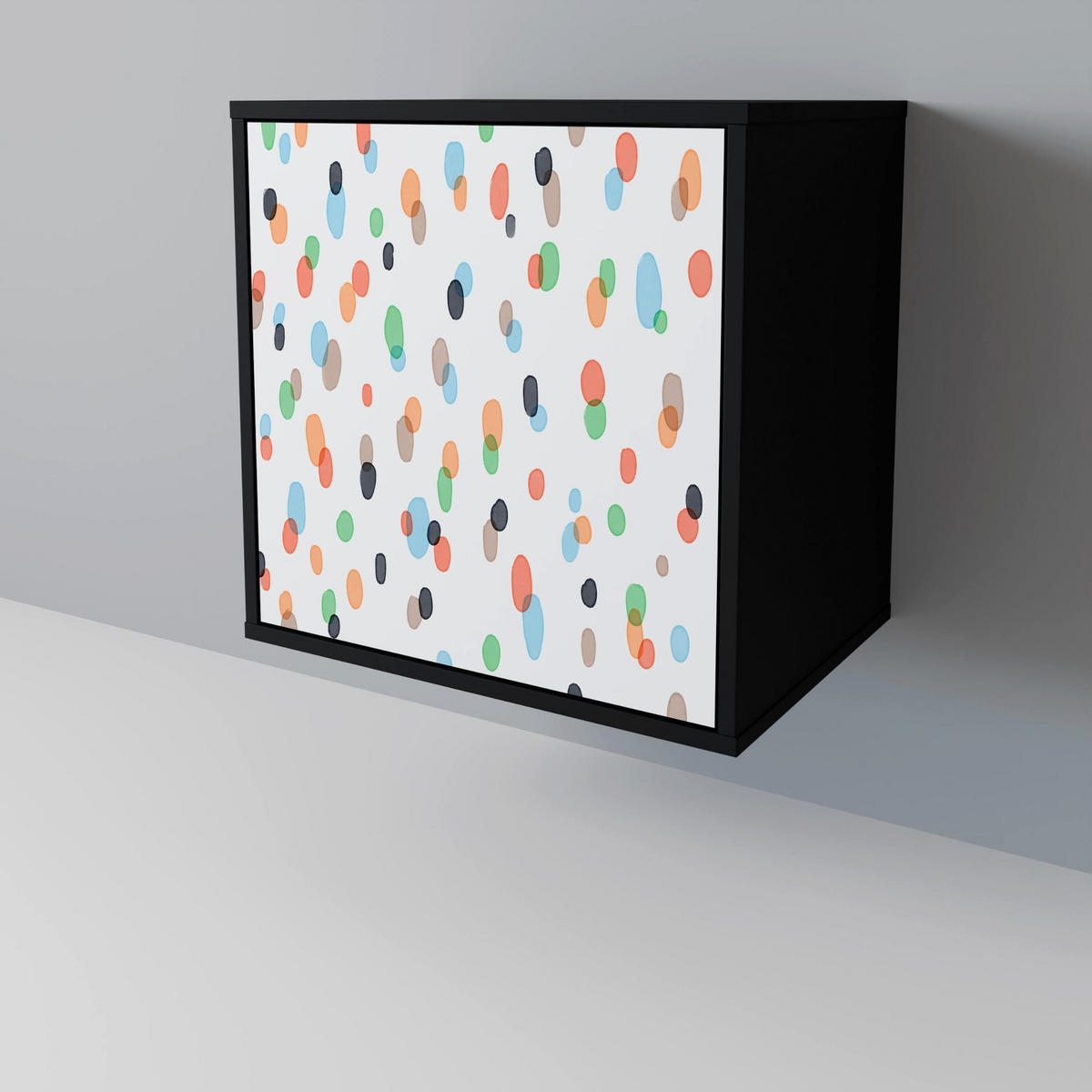 SIDEBOARD ENERGETIC SPOTS, Schwarz, 57,5x42x75,5 cm, Goldfarbene Metallfüße - Goldfarben/Multicolor, Holzwerkstoff/Metall (57.5/75.5/42cm) - SpaceRebels