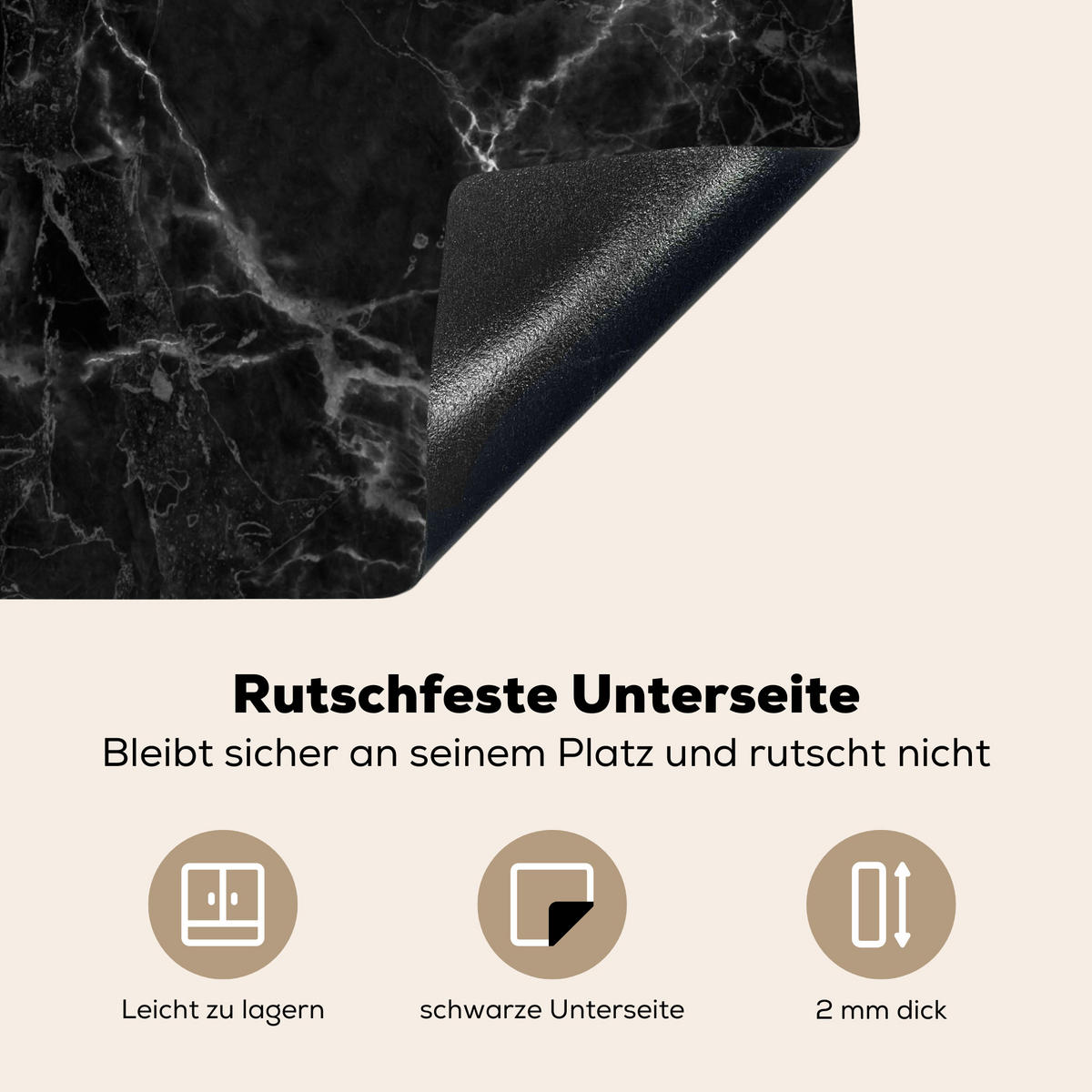 HERDABDECKPLATTE Marmor - Schwarz - Weiß - Textur - Marmoroptik 57x51 cm - Silberfarben, Kunststoff (57.6/0.2/51.6cm) - MuchoWow