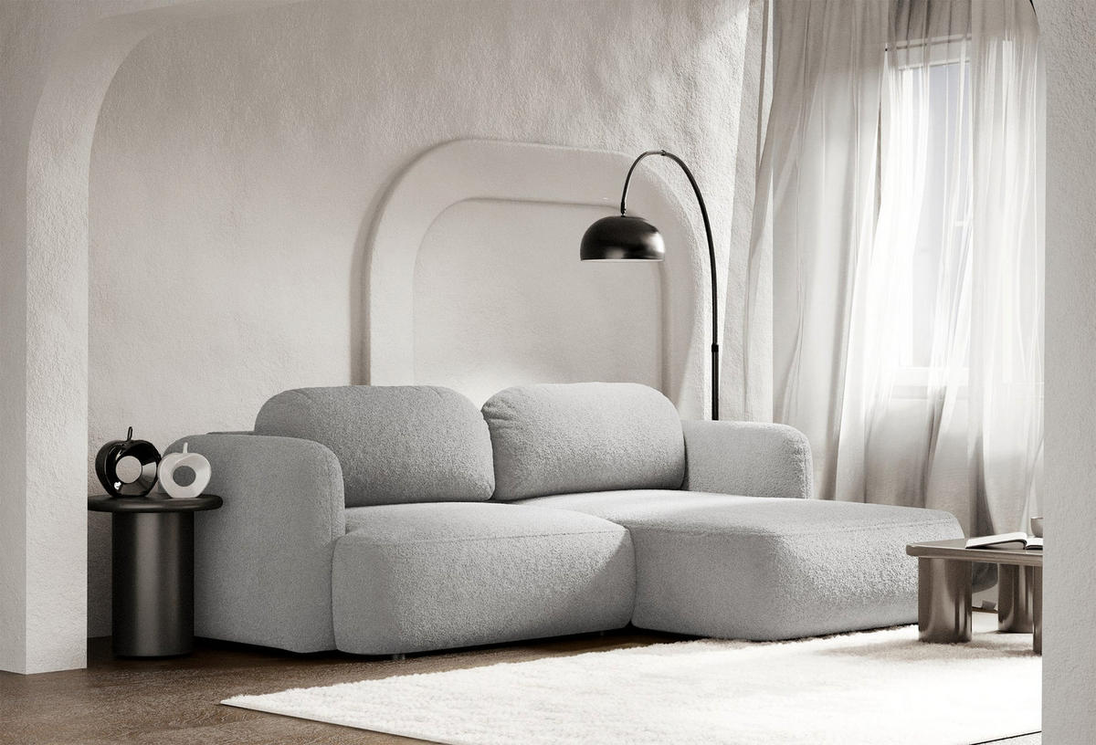 ECKSOFA Tvoya Hellgrau Bouclé - Hellgrau/Schwarz, Kunststoff/Textil (175/267cm) - Selsey