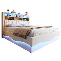 POLSTERBETT 180x200 cm Beige mit hydraulischem Bettkasten, LED-Beleuchtung und USB-Anschluss - Beige, Metall (180/200cm) - IVMEU