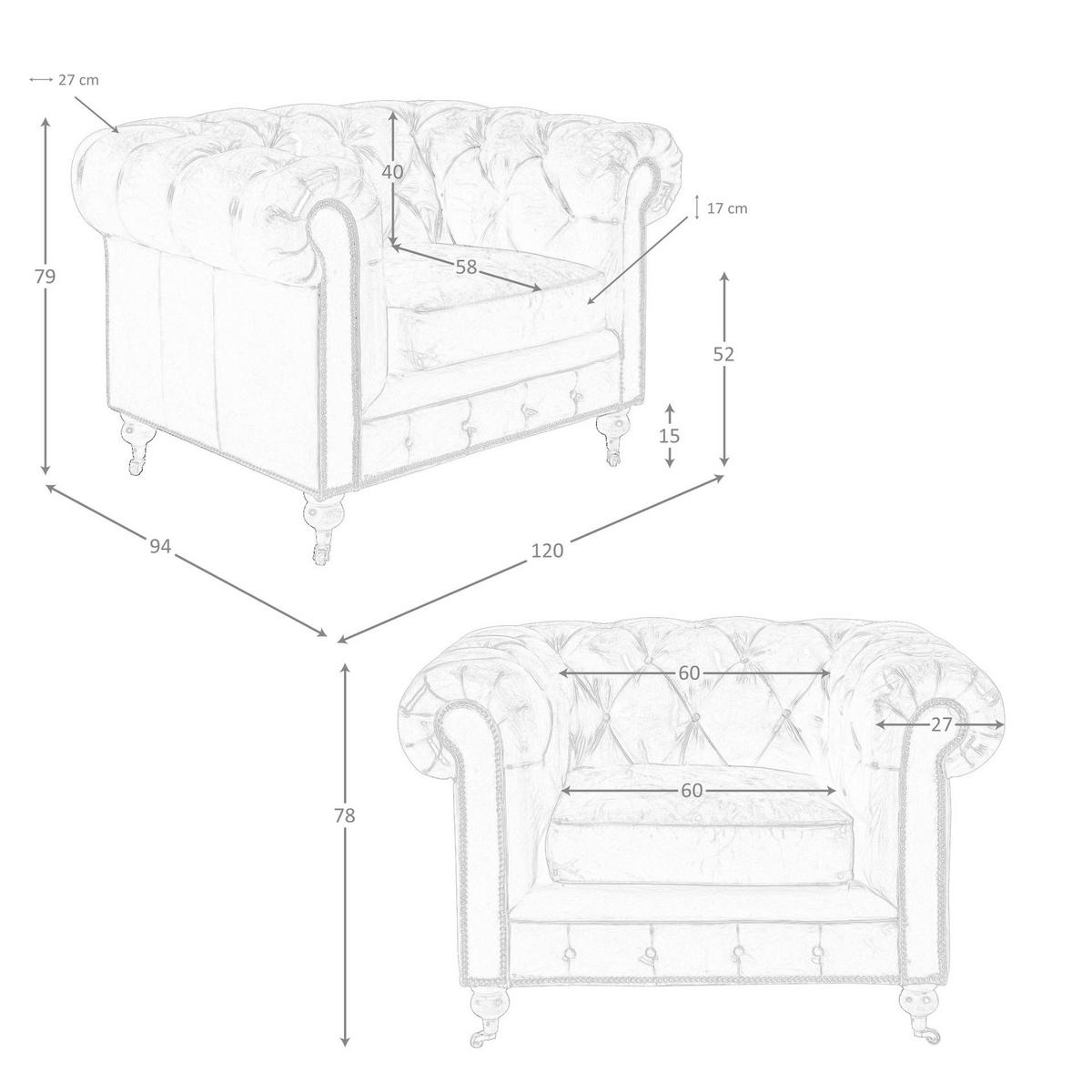 CHESTERFIELD-SESSEL Cognacbraun Mahagoni 120/94/79 cm - Braun, Leder/Holz (120/79/94cm) - ANGEL CERDA