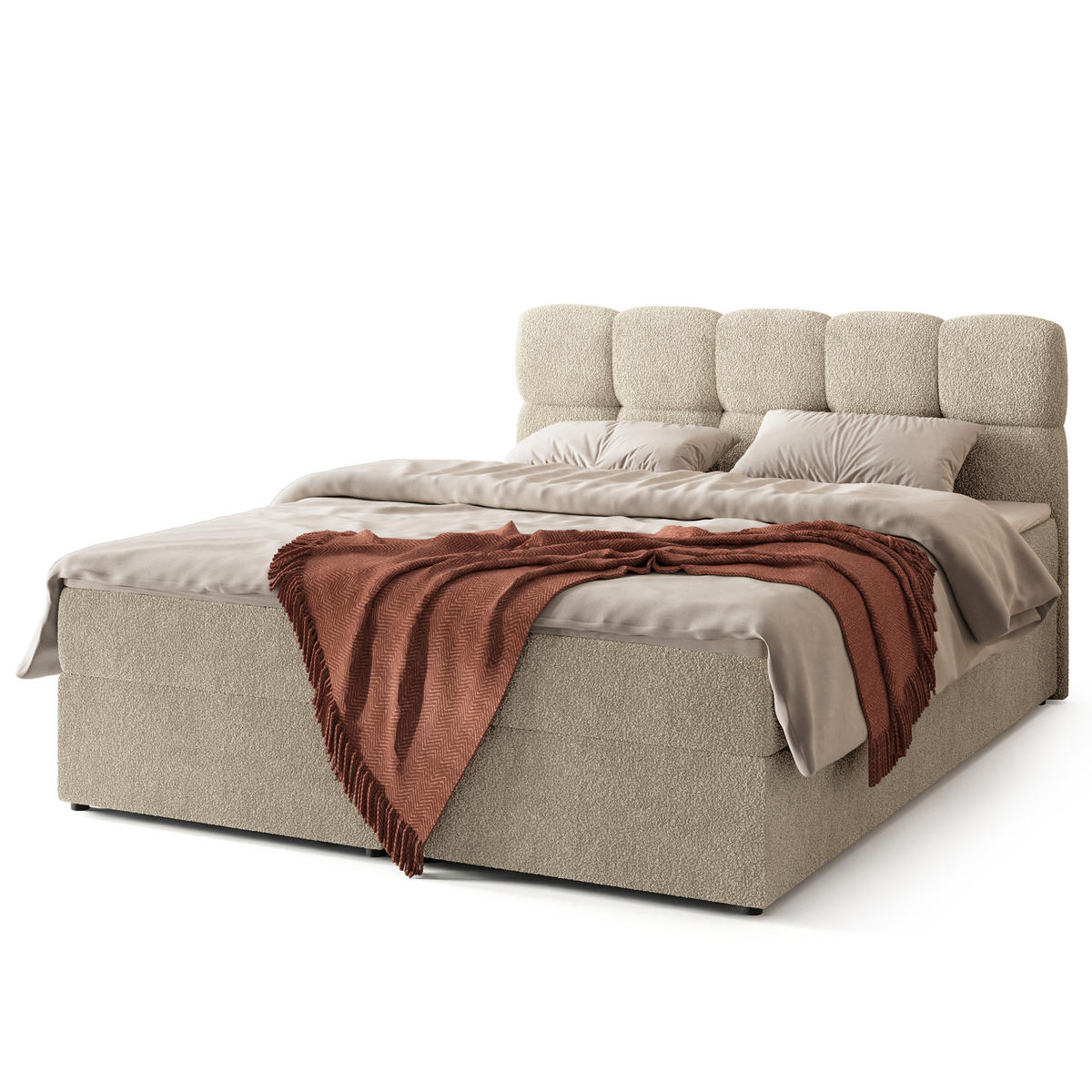 BOXBETT MERU 140x200 cm mit Matratze und Topper - Creme - Creme, Holz (140/200cm) - MASSENO