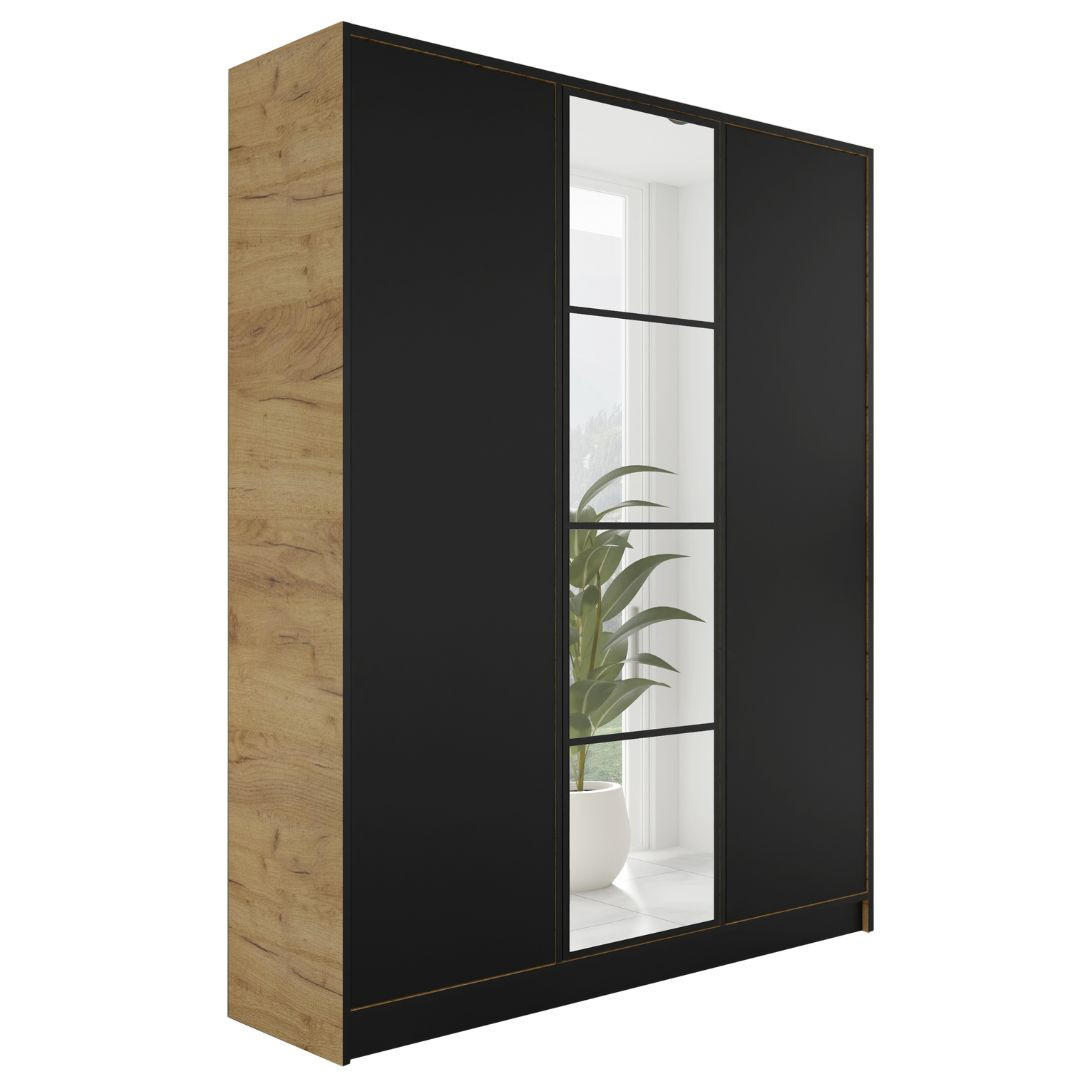 Kier Furniture ŠATNÍ SKŘÍŇ EDEN 3D v4 - 156,4x205x39 cm - Dub Craft, Černá