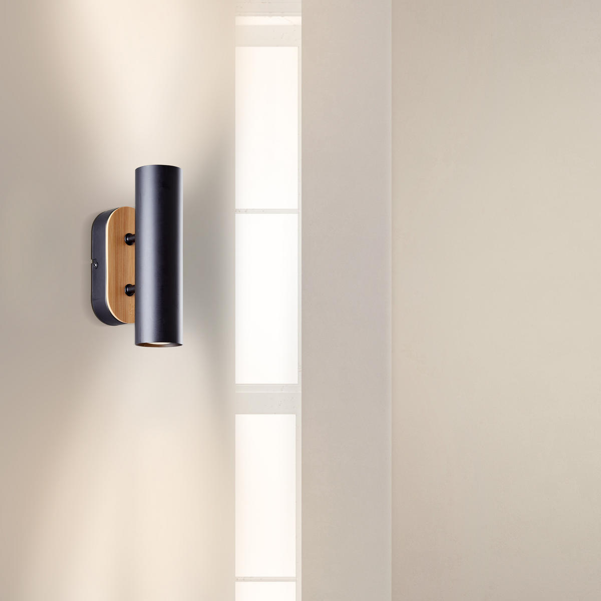 WANDLEUCHTE Niels Schwarz matt/Natur 12/6/20 cm - Multicolor, Metall (6/20/12cm) - Brilliant