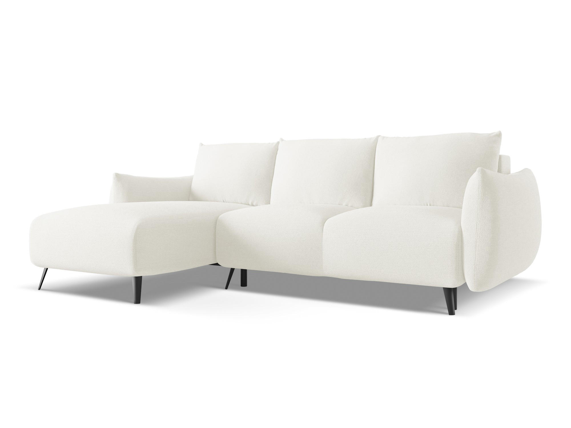 ECKSOFA mit Schlaffunktion Chenille Stoff Weiß - Schwarz/Weiß, Textil/Metall (162/242cm) - Makamii