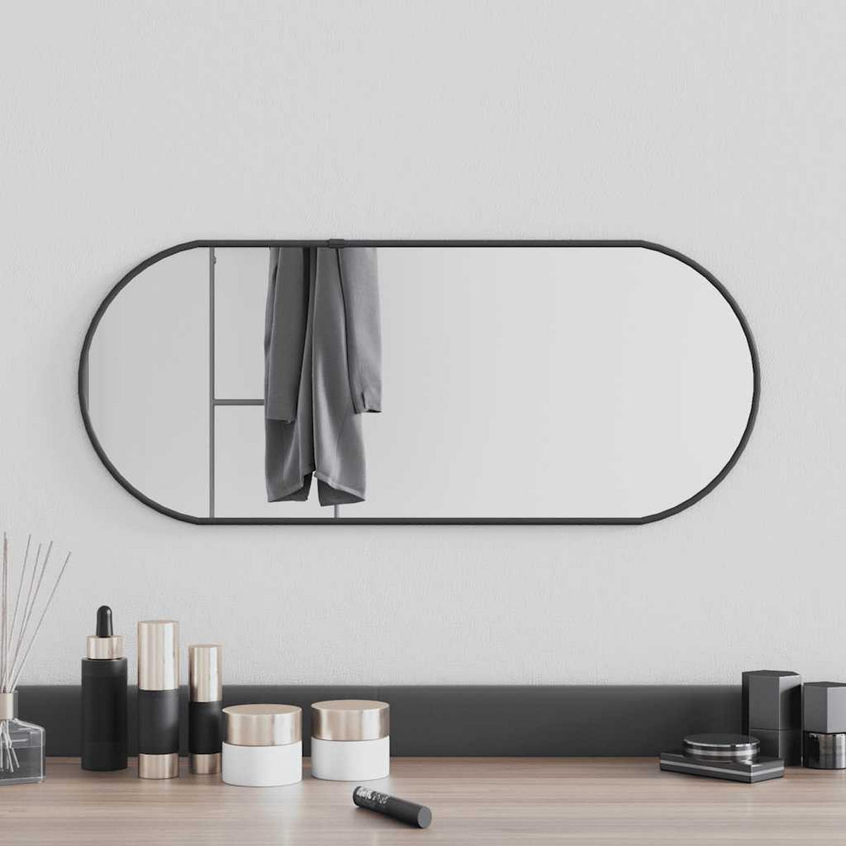 WANDSPIEGEL Schwarz 60x25 cm Oval - Schwarz, Glas (25/60/1cm) - furnicato