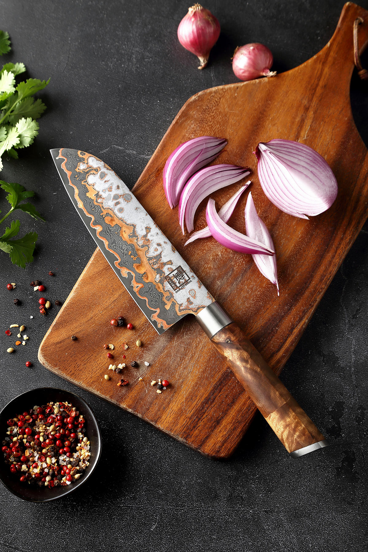 SANTOKU-MESSER MysticMagma Damast - Braun, Holz/Metall (31cm) - Zayiko