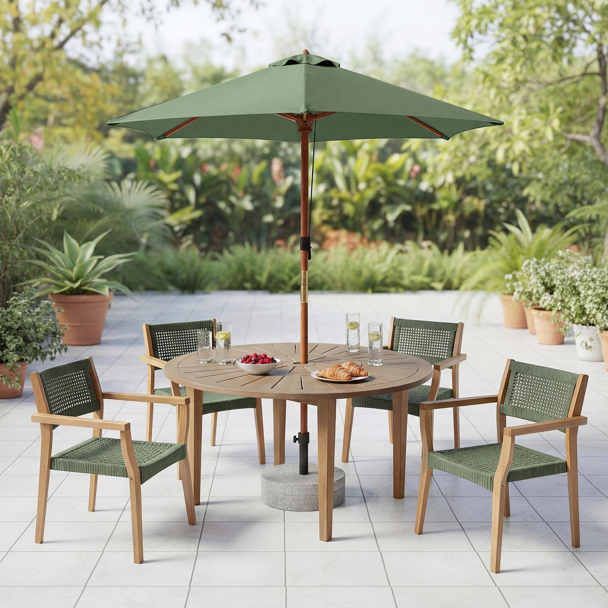 SONNENSCHIRM - Grau - Salbeigrün, Holz/Textil (200/200cm) - home24