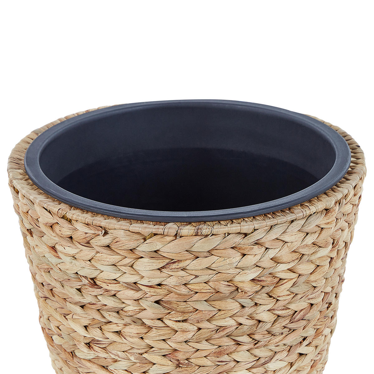BLUMENTOPF 3er-Set Wasserhyazinthe natürlich rund 49-35/37-26/29-21 cm Plaka - Beige/Schwarz, Naturmaterialien (47cm) - Beliani