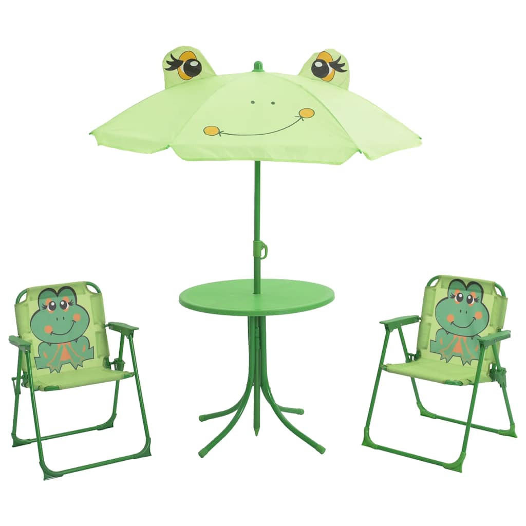GARTEN-BISTRO-SET für Kinder 3-teilig Mit Sonnenschirm Grün - Grün, Metall - vidaXL