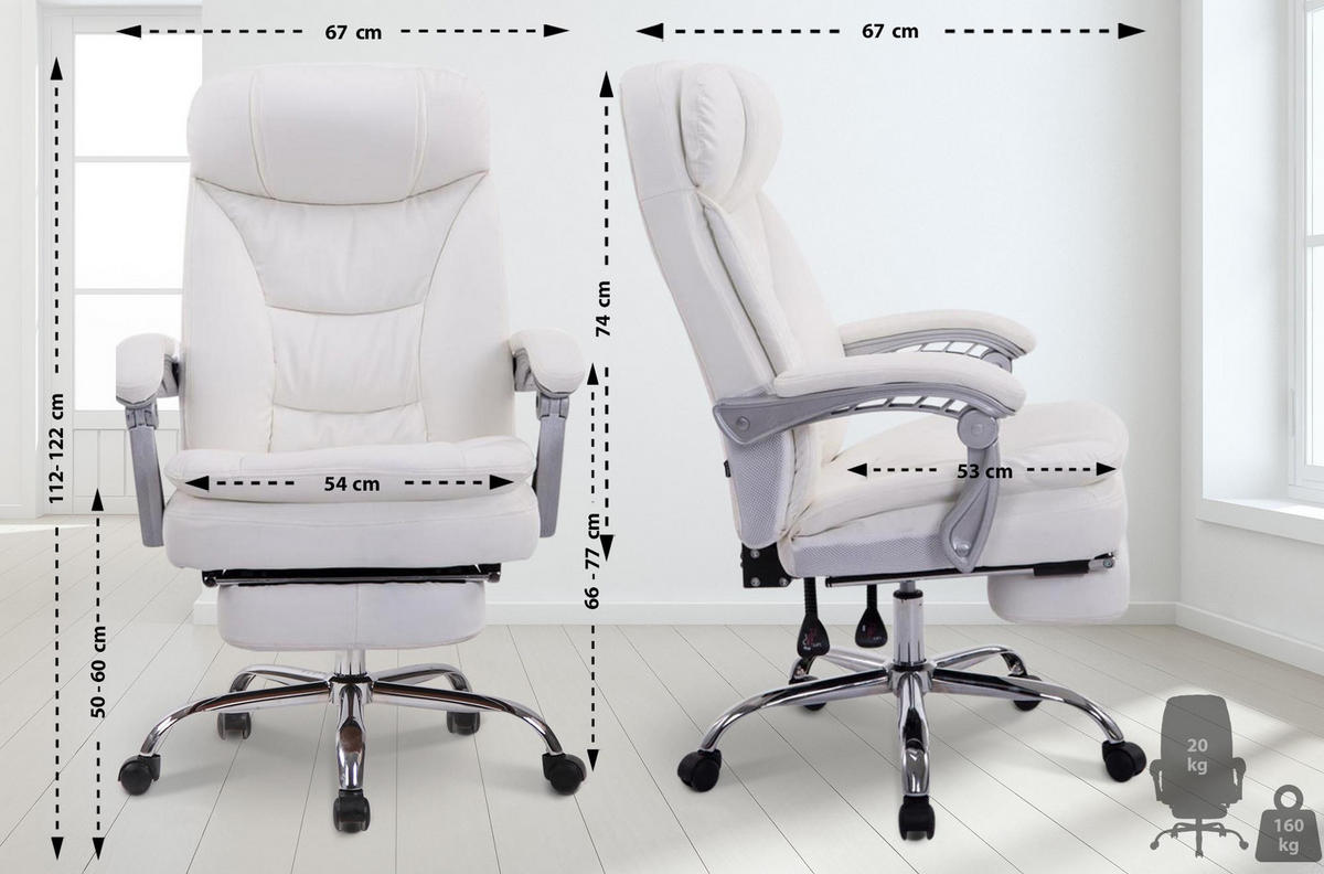 CHEFSESSEL Lederlook Weiß - Chromfarben/Weiß, Textil/Metall (67/112/67cm) - CLP