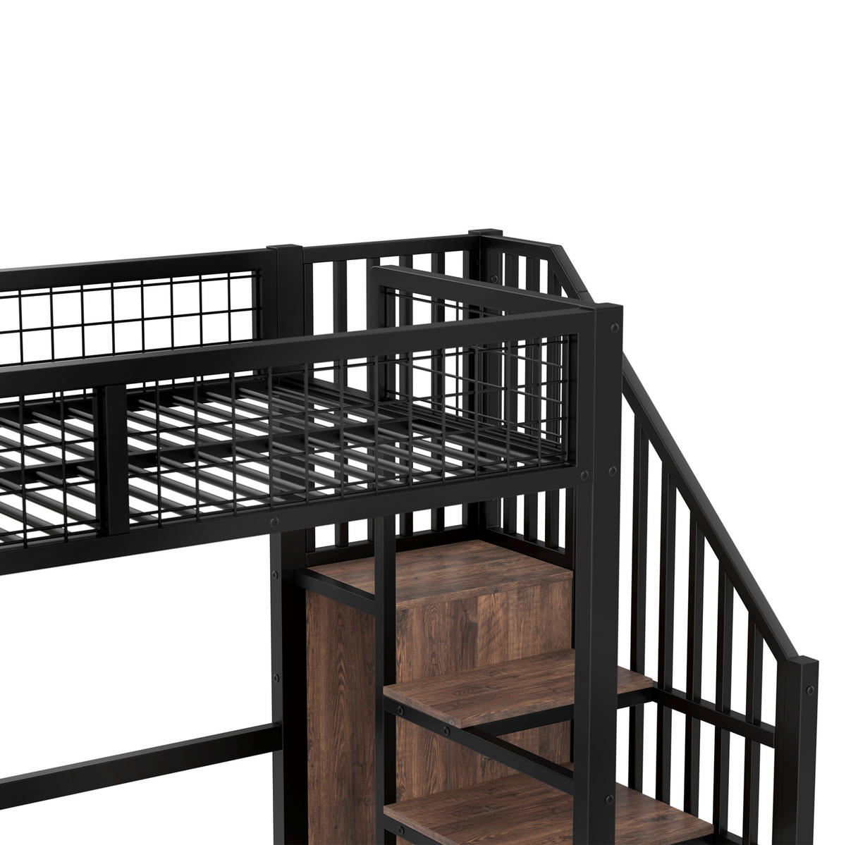 HOCHBETT 90/200 cm Schwarz/Braun aus Metall und MDF mit Schreibtisch und Kleiderschrank - Schwarz, Holzwerkstoff (90/200cm) - OKMYHOME