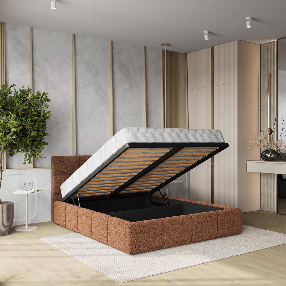 POLSTERBETT COMO 160x200 cm mit Bettkästen - Kupferfarben - Kupferfarben, Holz (160/200cm) - MASSENO