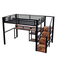 HOCHBETT 140/200 cm mit Leiterschrank und LED, DE-41996, in Schwarz - Schwarz, Metall (140/200cm) - ComfortXL