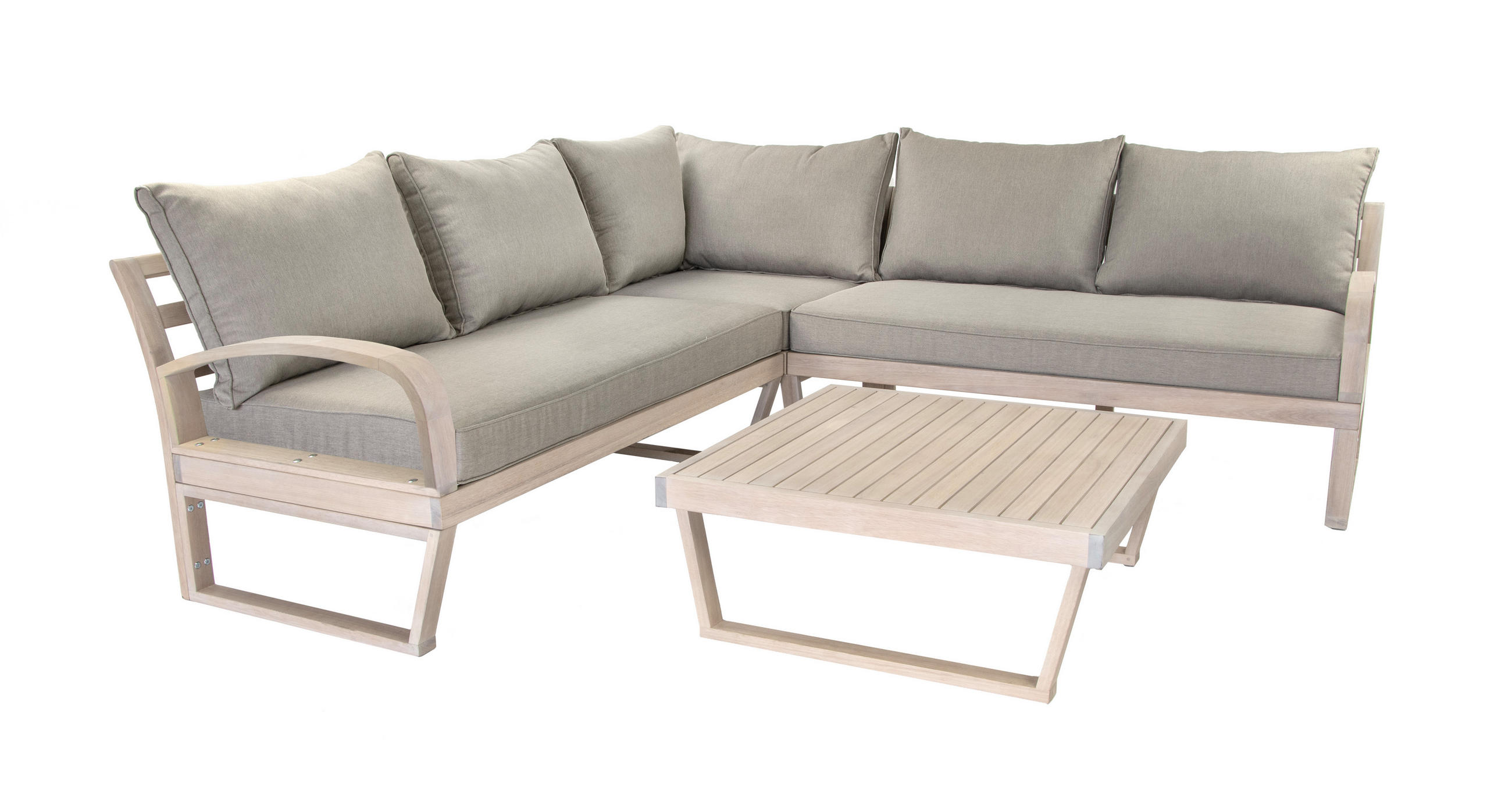 GARTEN-ECKLOUNGE Jura Grau Eukalyptus Holz FSC 100 - Braun, Kunststoff - Green Spirit