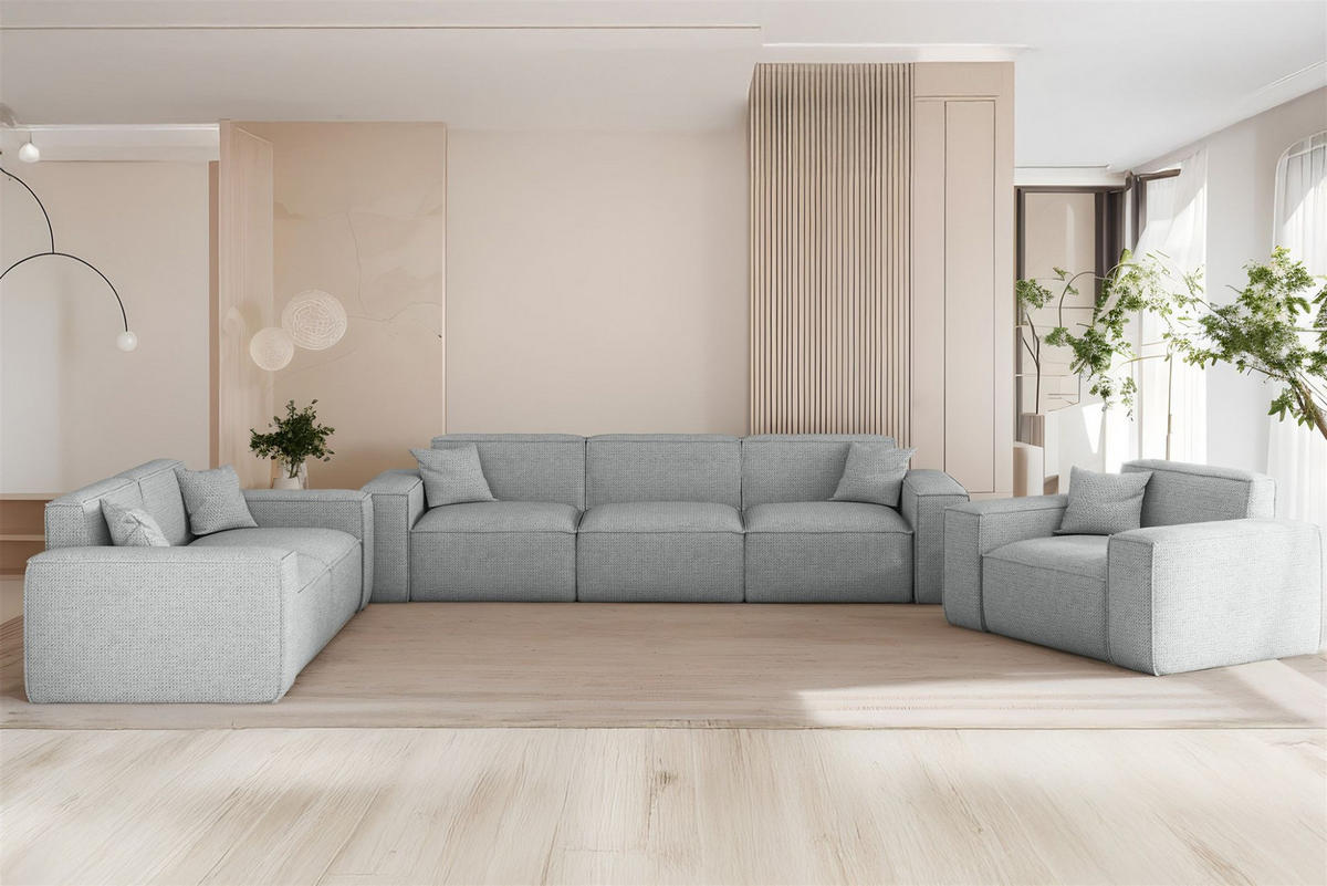 SOFA 3-sitzer Celes Premium In Artico - Hellgrau, Holzwerkstoff/Textil (218/73/90cm) - Fun Möbel