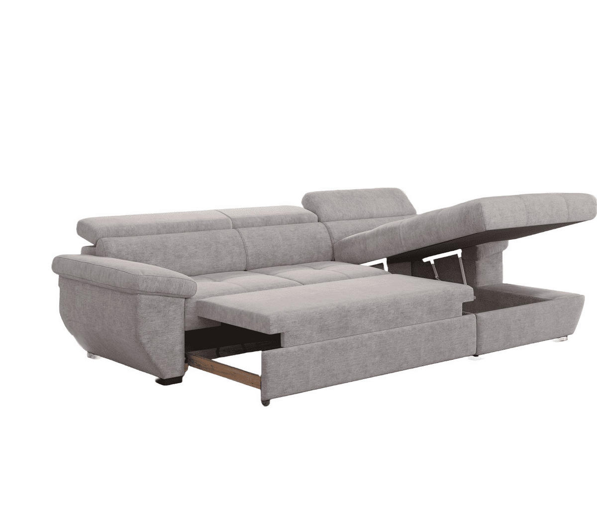 ECKSOFA mit Schlaffunktion und Bettkasten, verstellbare Kopflehnen - Schwarz/Grau, Kunststoff/Textil (170/267cm) - Cotta