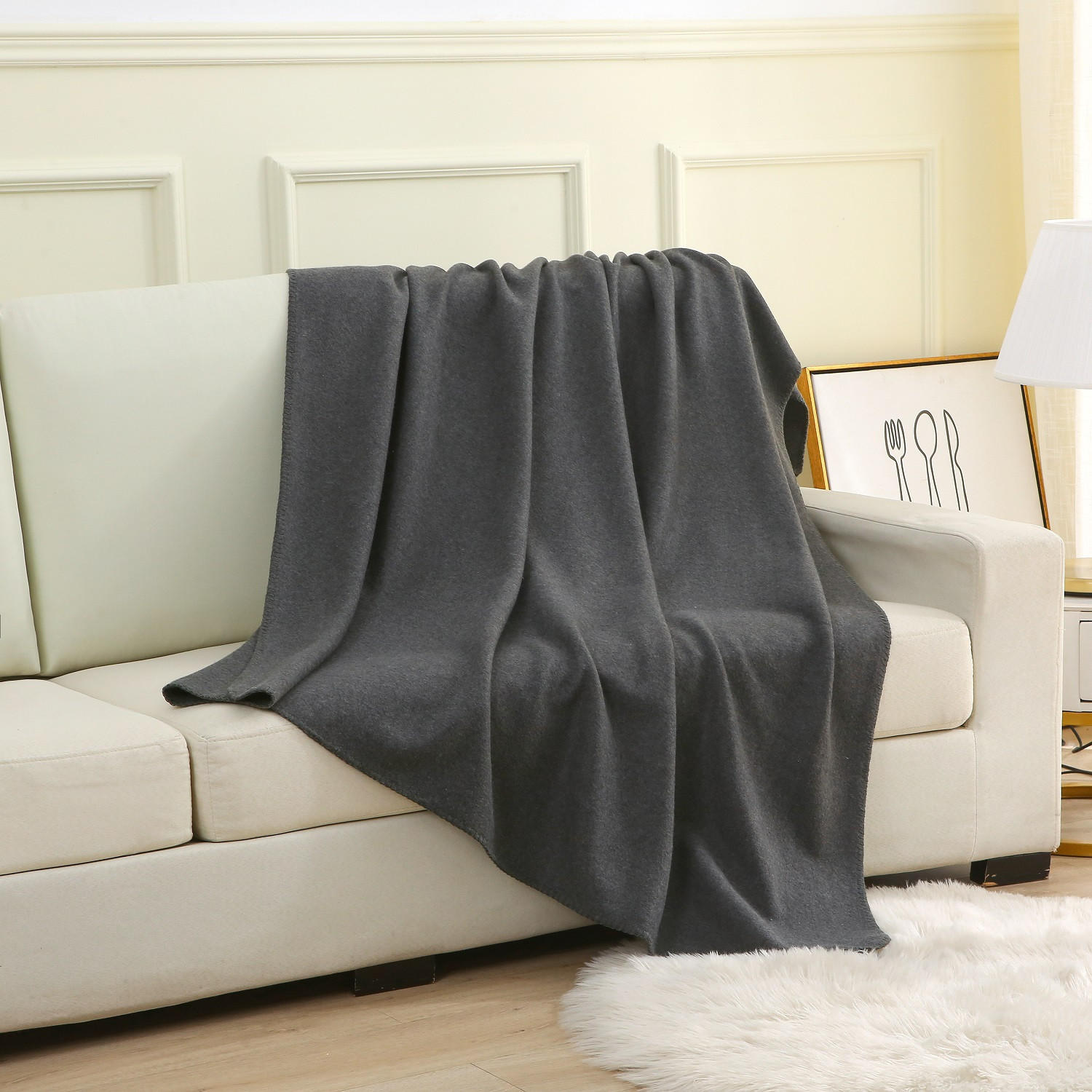 FLEECEDECKE eco-line dunkelgrau meliert 140/190 cm Ketteleinfassung Anti-Pilling - Dunkelgrau, Textil (140/190cm) - wometo